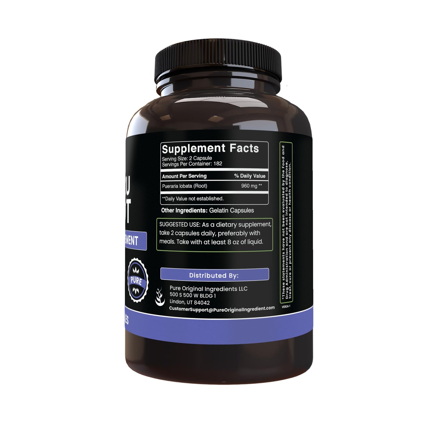 PURE ORIGINAL INGREDIENTS Kudzu Root Capsule 365 Capsules