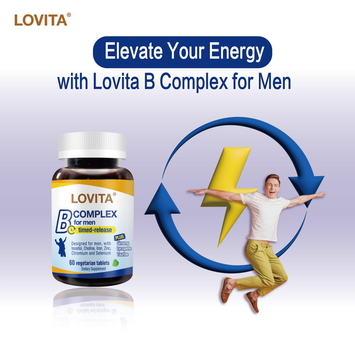 LOVITA Men's 8-Hour Time-Release B Complex Tablets, 180 Count