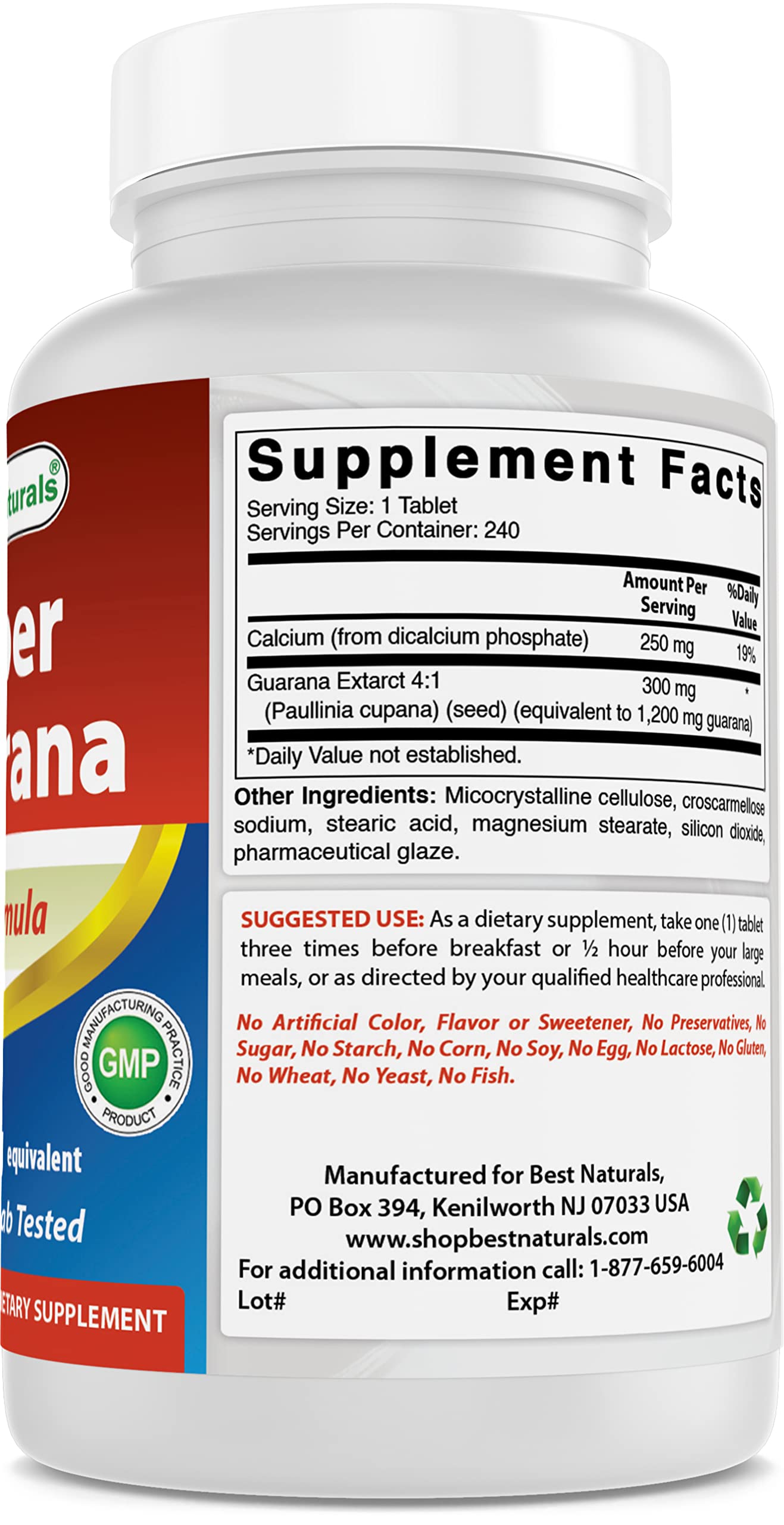 Best Naturals Guarana 1200 mg 180 Tablets