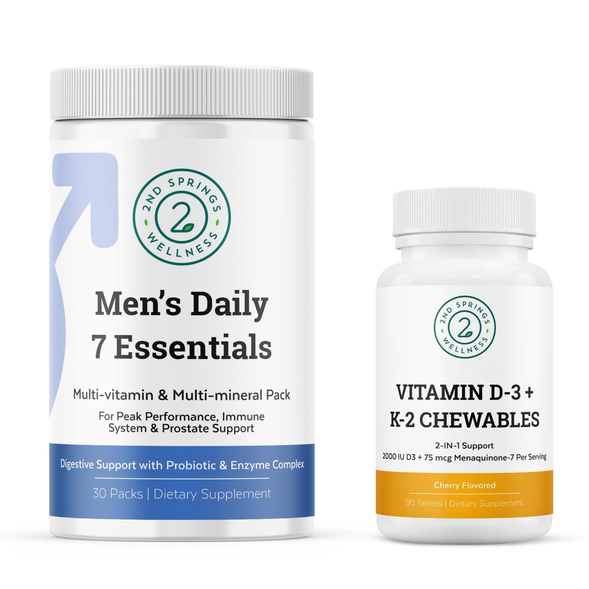 2nd Springs Men's Daily 7 Essentials & Vitamin D3+K2 Bundle 180 Chewables