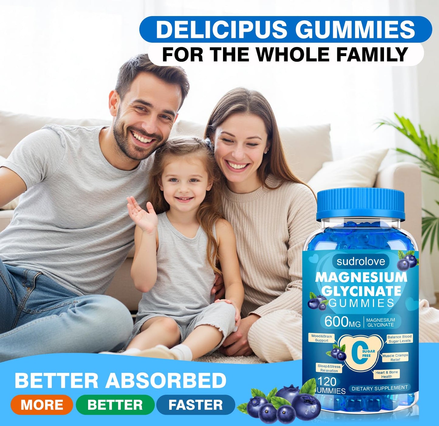 sudrolove Magnesium Glycinate Gummies 600mg per Serving, 120 Count