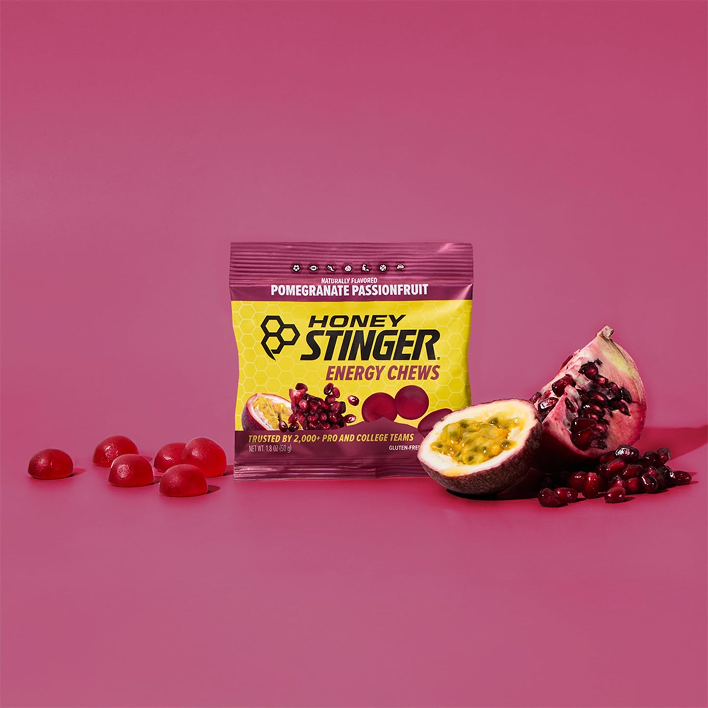 Honey Stinger Organic Pomegranate Passionfruit Energy Chews, Gummy, 12 Count