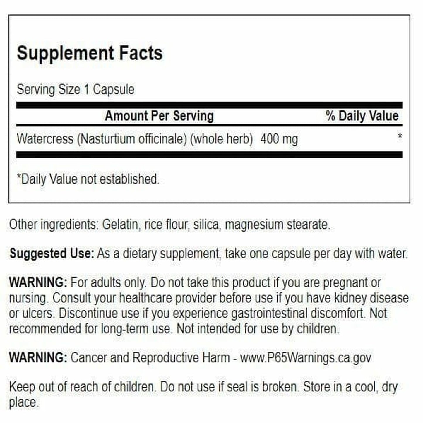 Swanson Full Spectrum Watercress 400 mg Capsules 120 Count