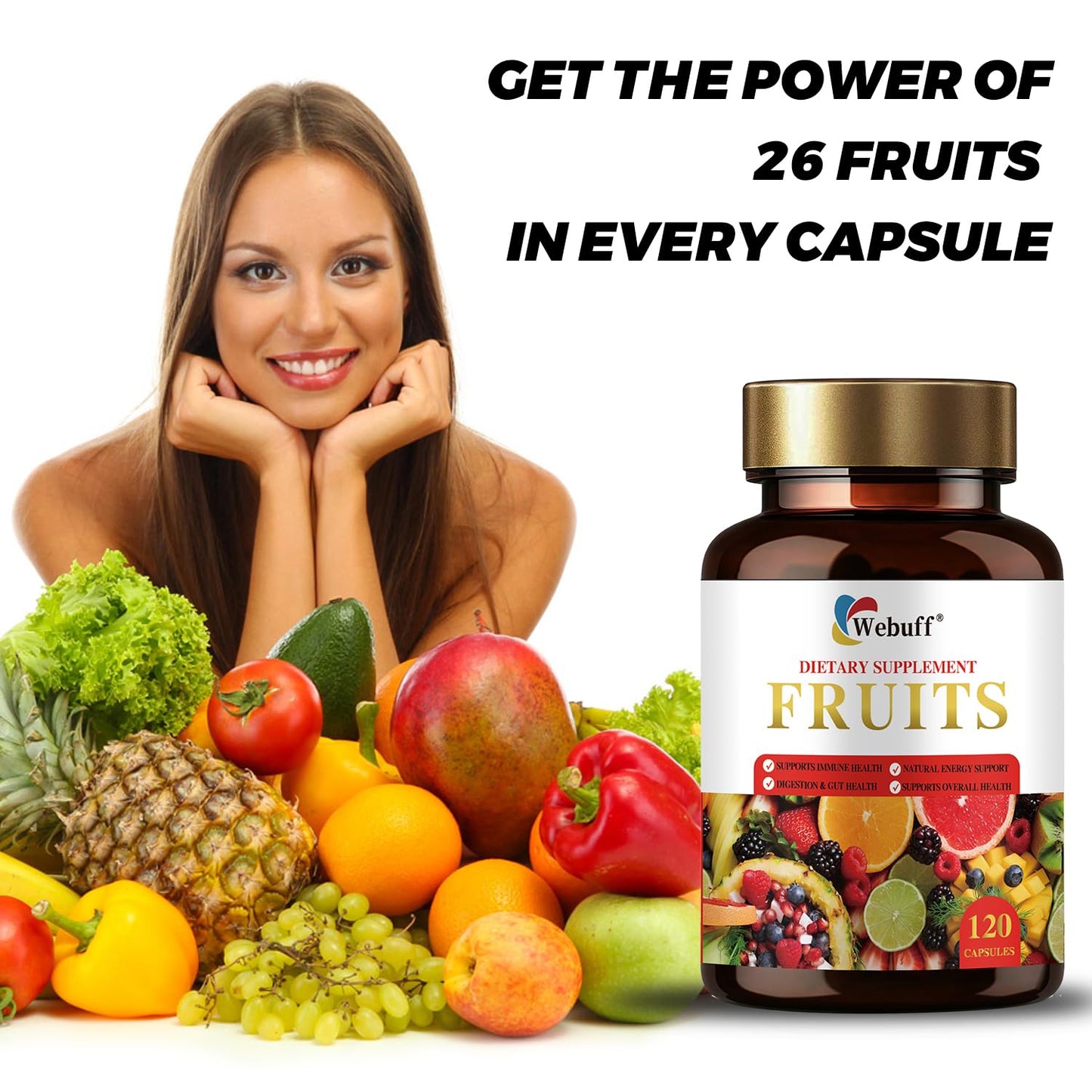 Webuff Fruits & Veggies Supplements Whole Fruit & Vegetable Capsules, 120 Capsules