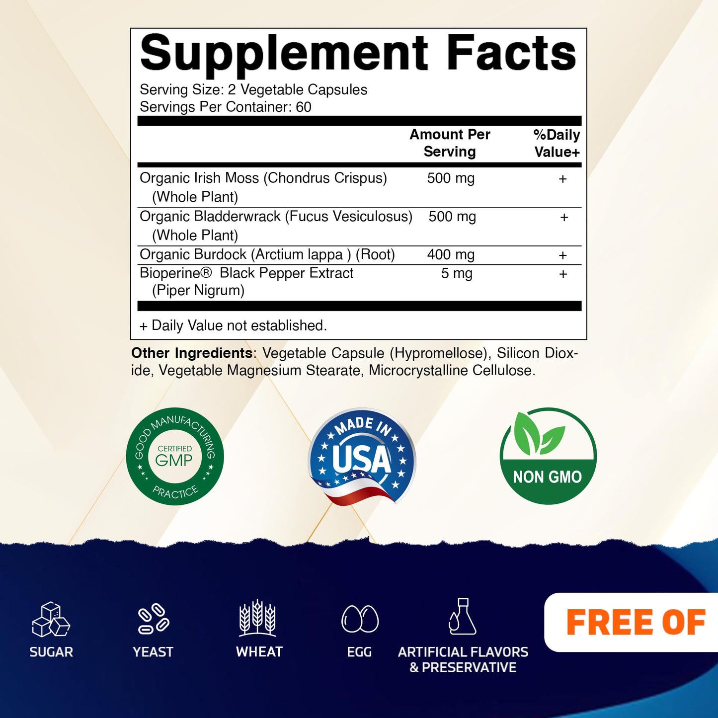 Vitamatic Irish Sea Moss Capsule 120 Vegetarian Capsules Made with Bladderwrack & Burdock Root - Seamoss Supplement for Thyroid, Energy & Immune Support