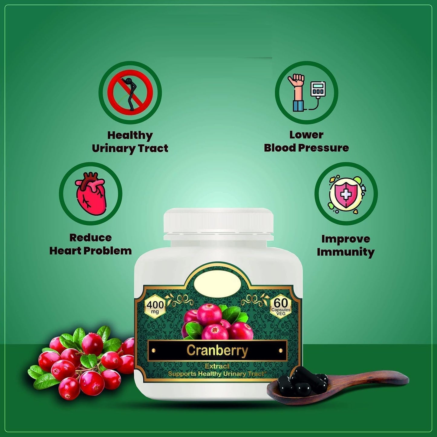 Generic Cranberry Capsules for UTI, Cranberry Extract 400mg, 60 Veg Capsules
