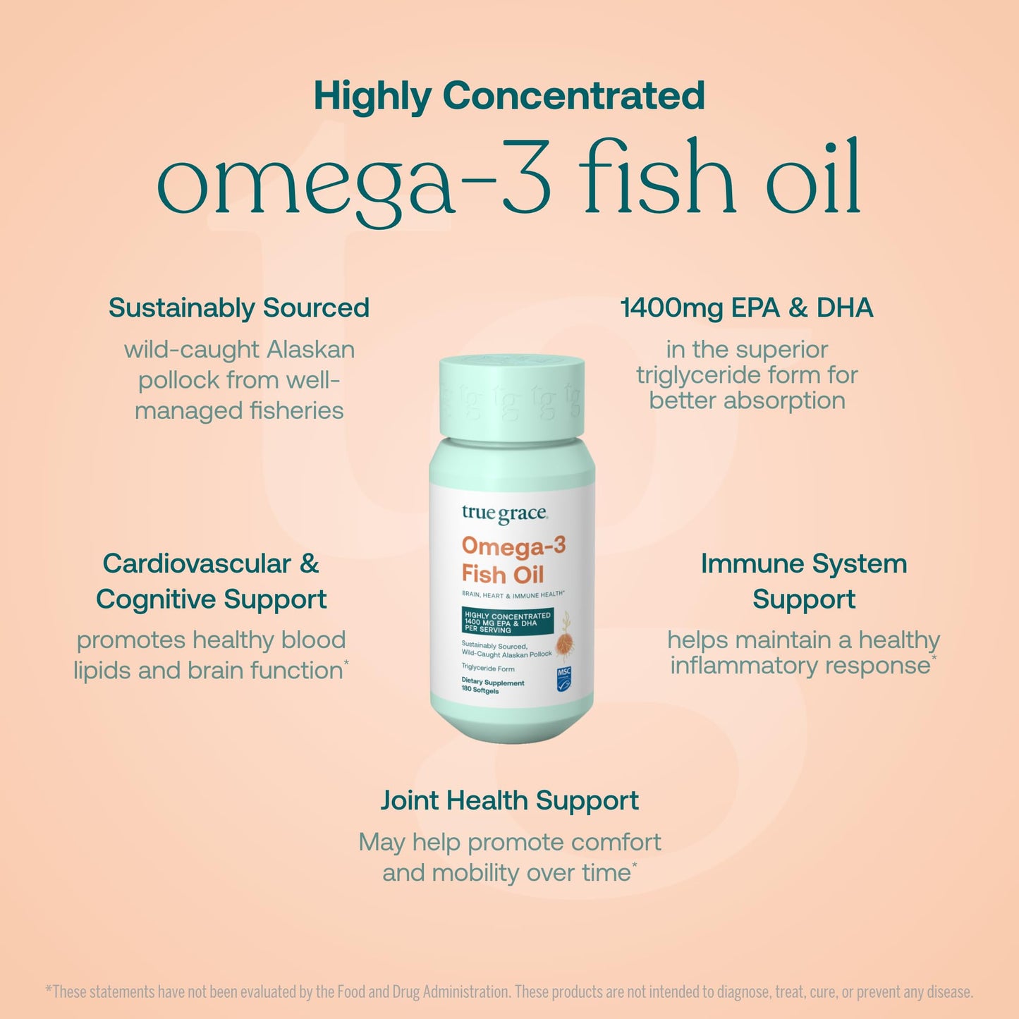True Grace Omega-3 Fish Oil Softgels 180