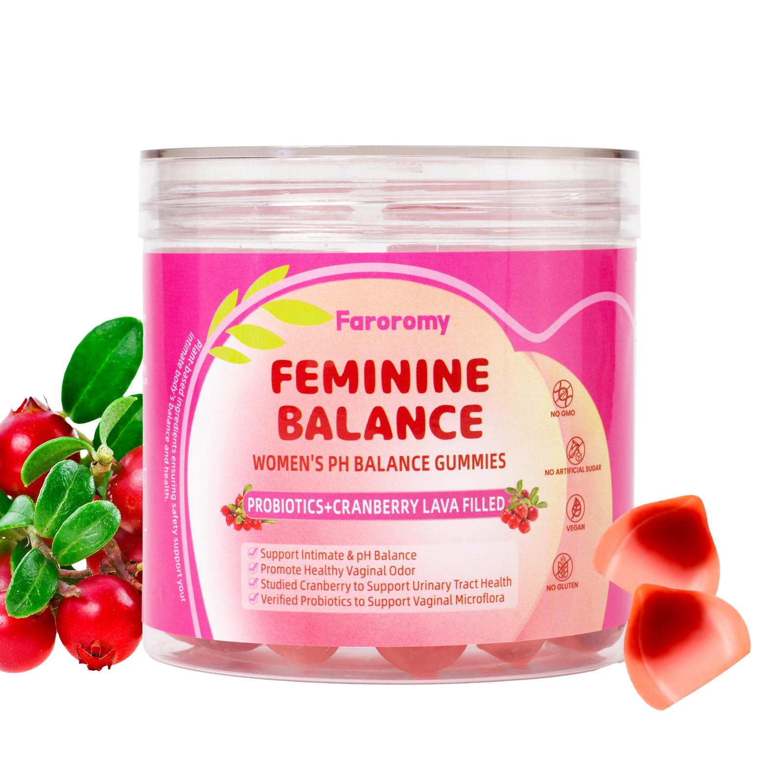 Faroromy Feminine Balance Gummies for Women, Cranberry, 60 Gummies