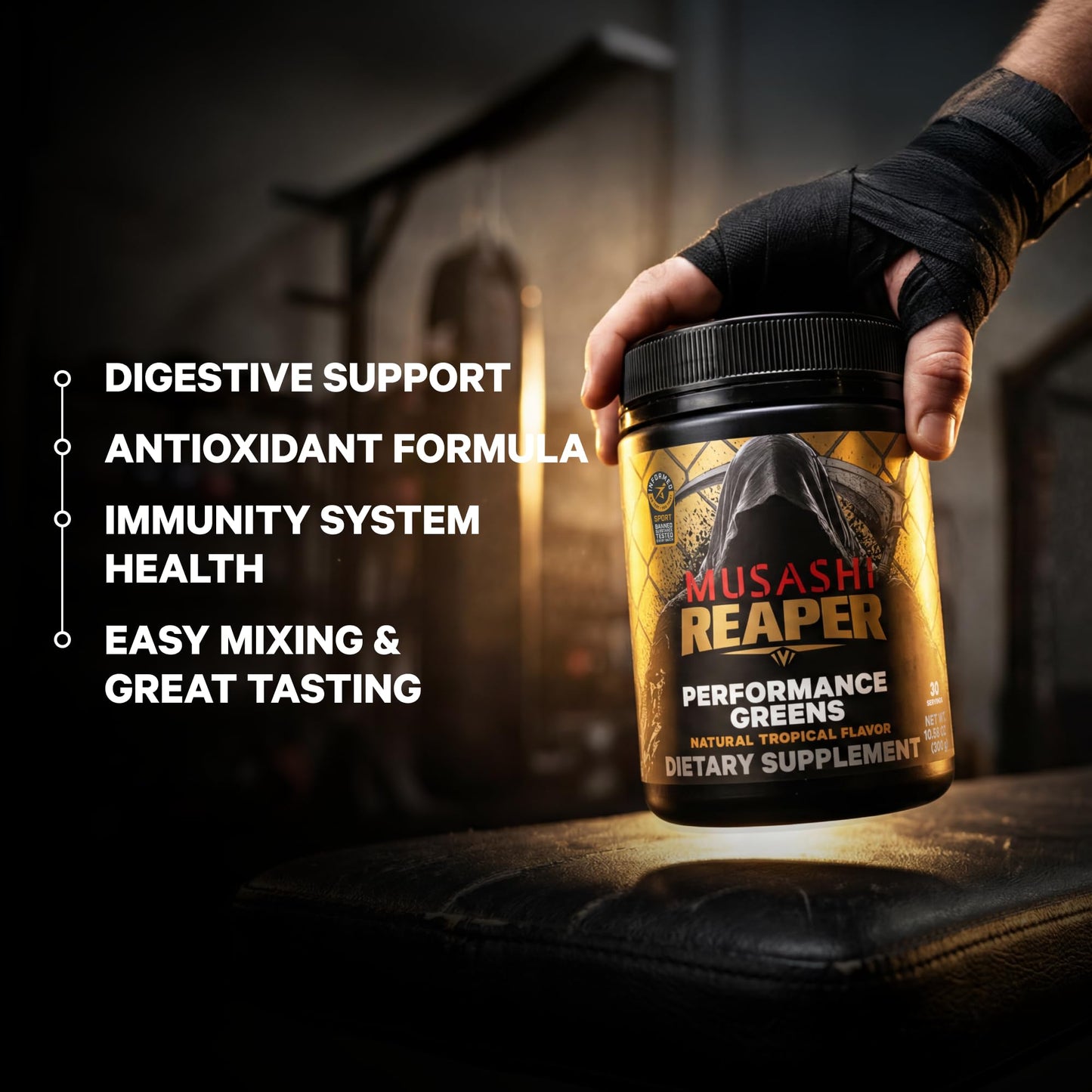Musashi Reaper Performance Greens Powder Tropical 10.58 oz
