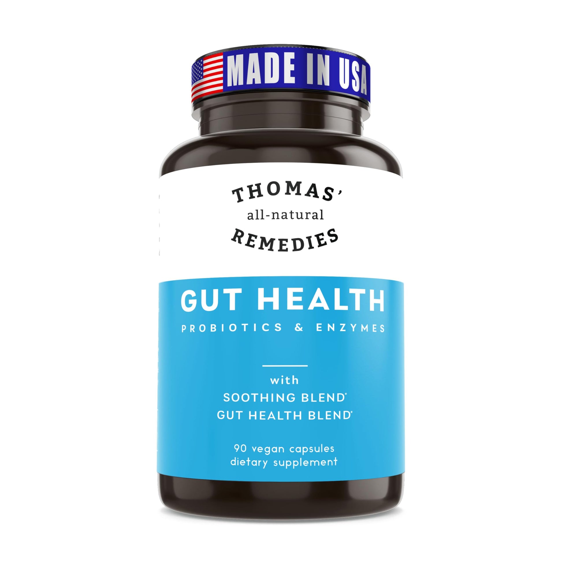 Thomas' all-natural Remedies Gut Health with Digestive Enzymes, Probiotics, Ginger, Papaya, and Turmeric for Digestion and Bloating Relieve Capsules, 90 Capsules