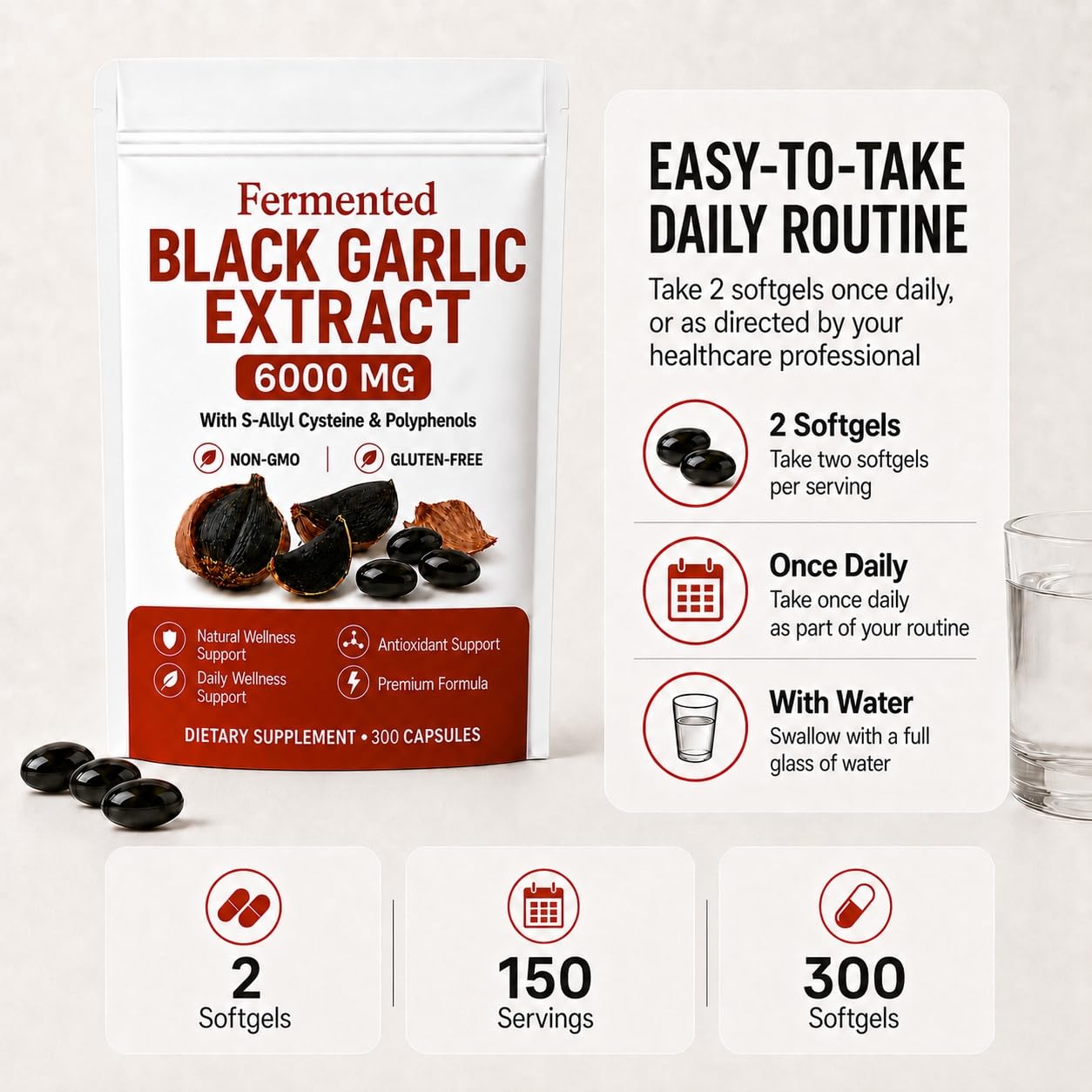 BYDNES LABS Fermented Black Garlic Extract, S-Allyl Cysteine, 300 Capsules