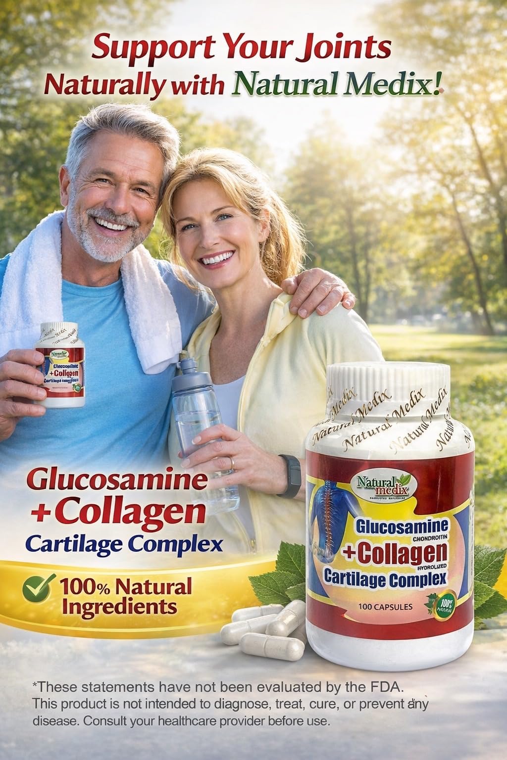 Natural medix Glucosamine Chondroitin + Hydrolyzed Collagen + Cartilage Complex - Premium Joint Support 100% Peruvian Supplement Capsule 1 Count