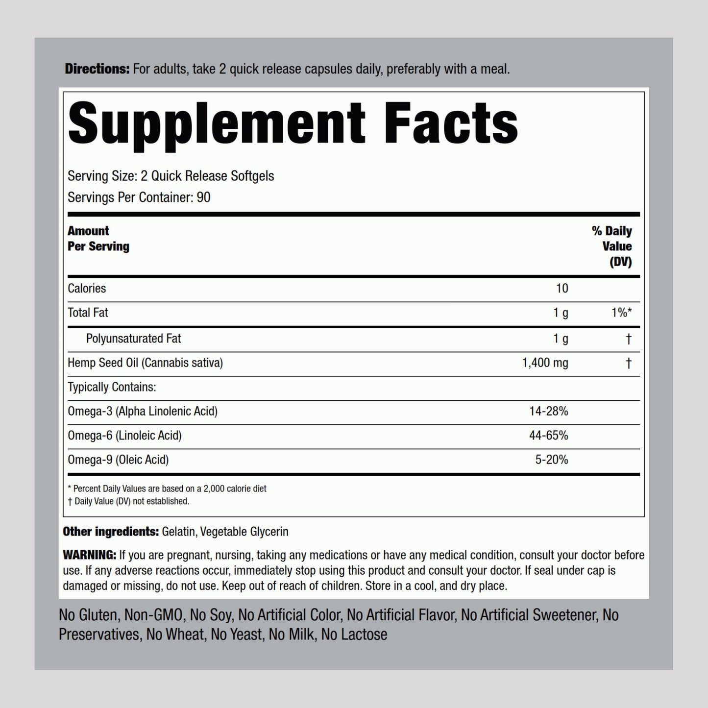 Piping Rock Hemp Oil Capsules 1400mg Omega-3-6-9 Softgel 180 Count