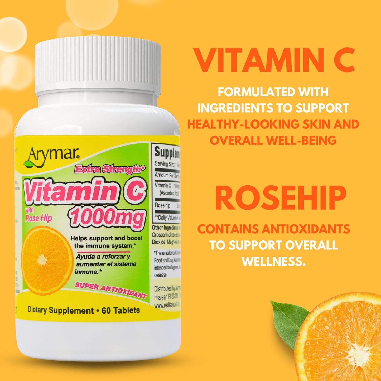 Arymar Vitamin C 1000 mg with Rosehip Extract 30 mg Tablet, 60 Tablets