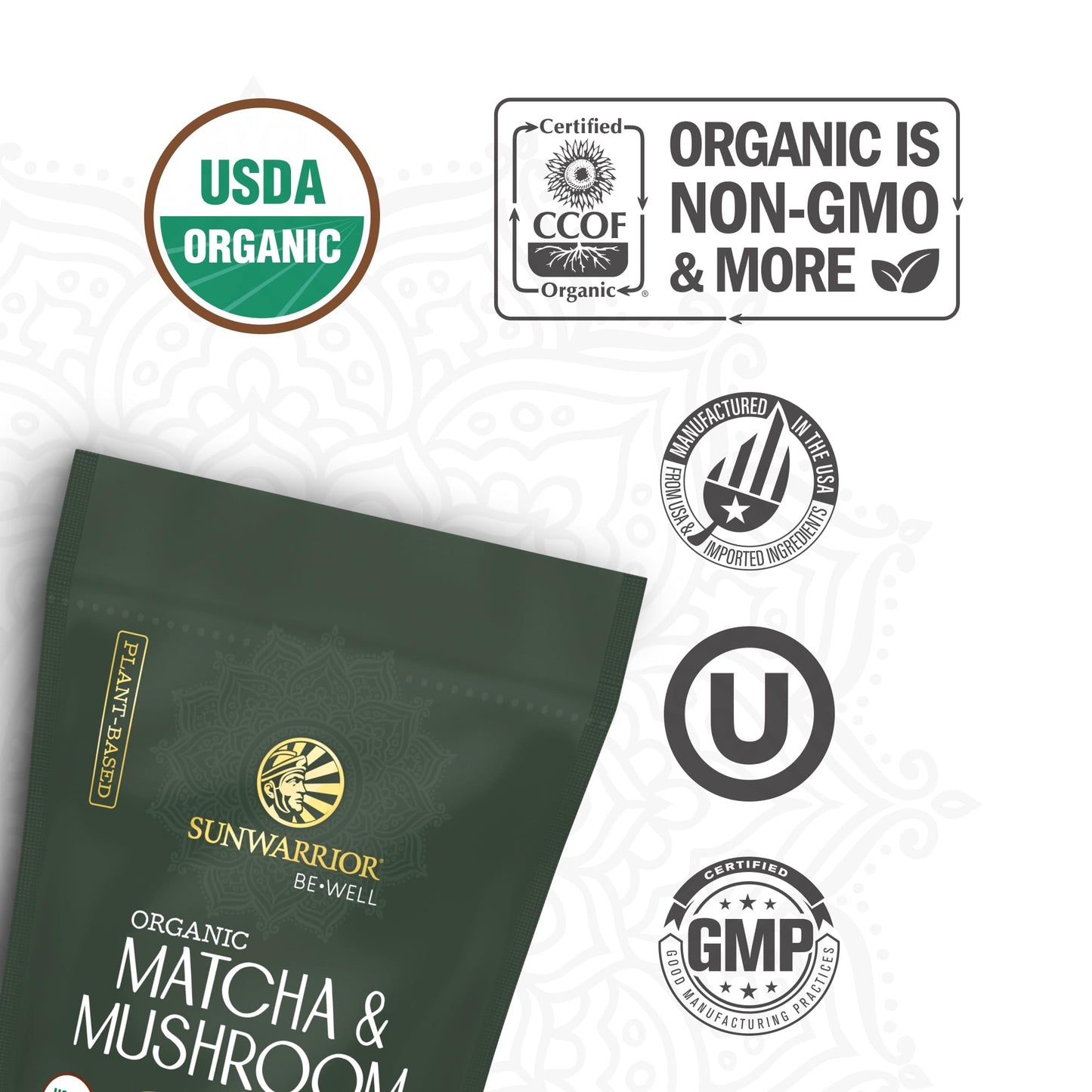 Sunwarrior Organic Matcha Mushroom Powder Supplement, 3.1747 oz