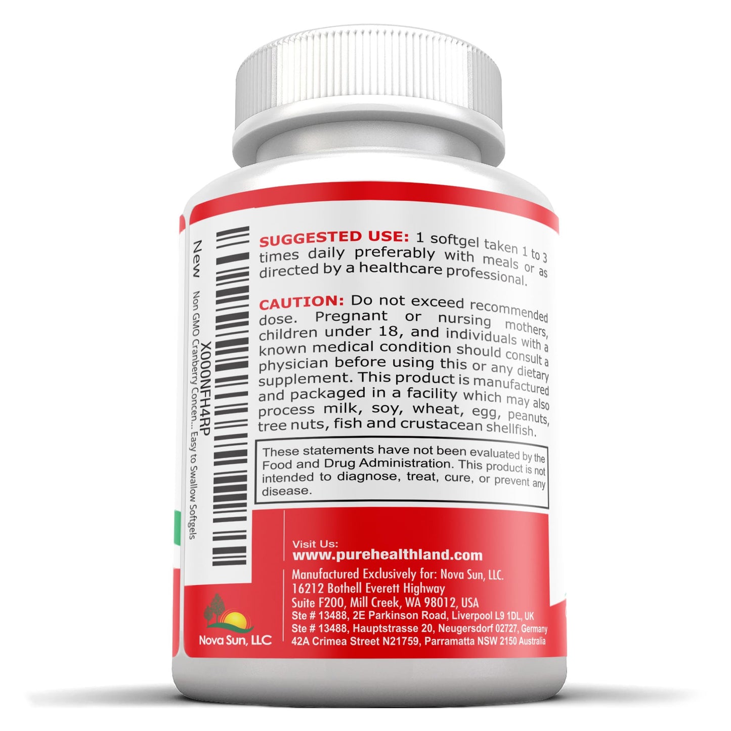 Pure Healthland Cranberry Concentrate 252 mg per Softgel (50:1 Extract), 60 Softgels