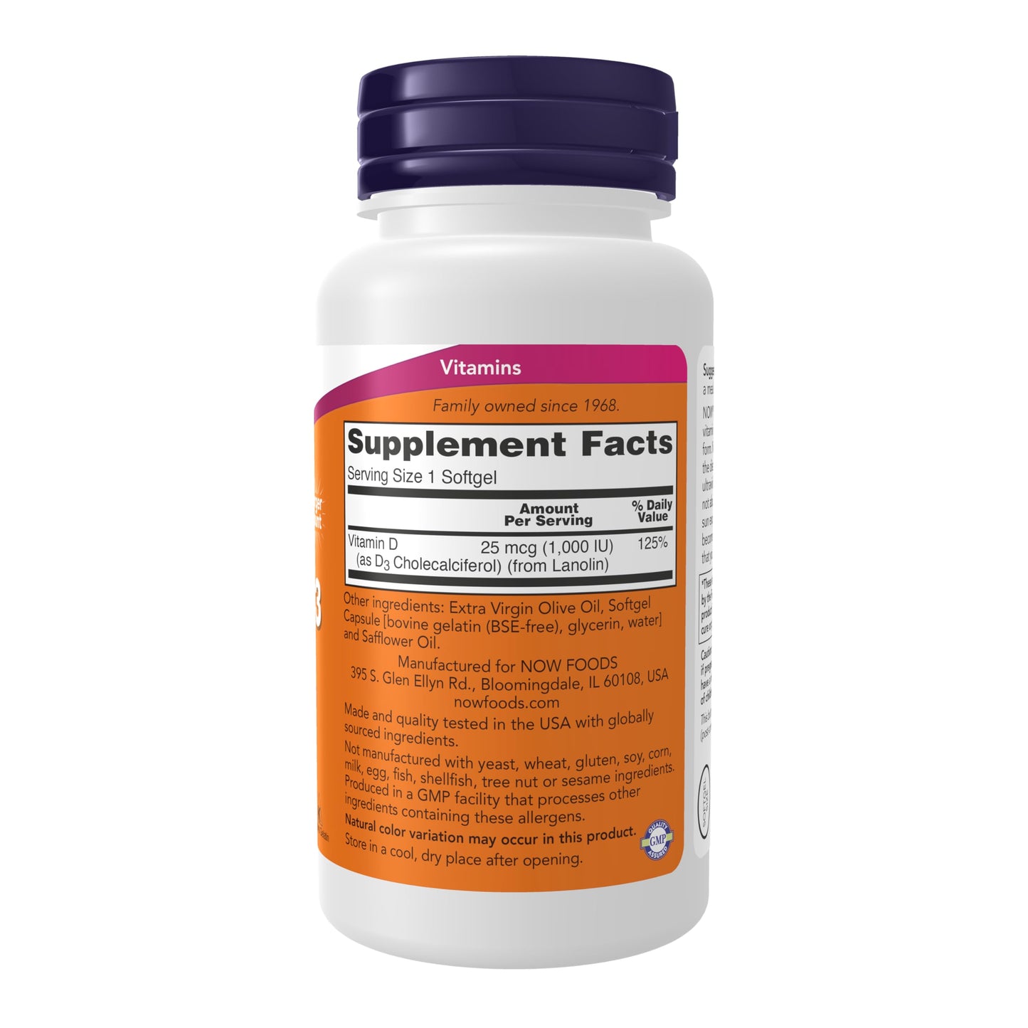NOW Foods Vitamin D-3 1000 IU Softgels, 360 Count