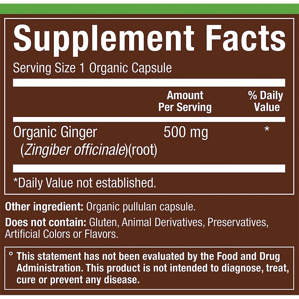 plnt Organic Ginger for Digestive Health Support 500 MG Capsules 90 Count