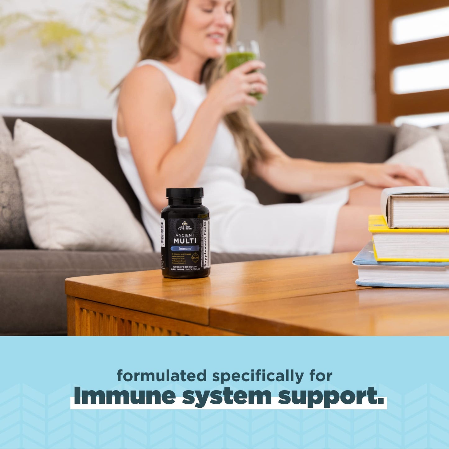 Ancient Nutrition Immune Support Multivitamin Capsules with Vitamin D & C, Turmeric, 90 Count