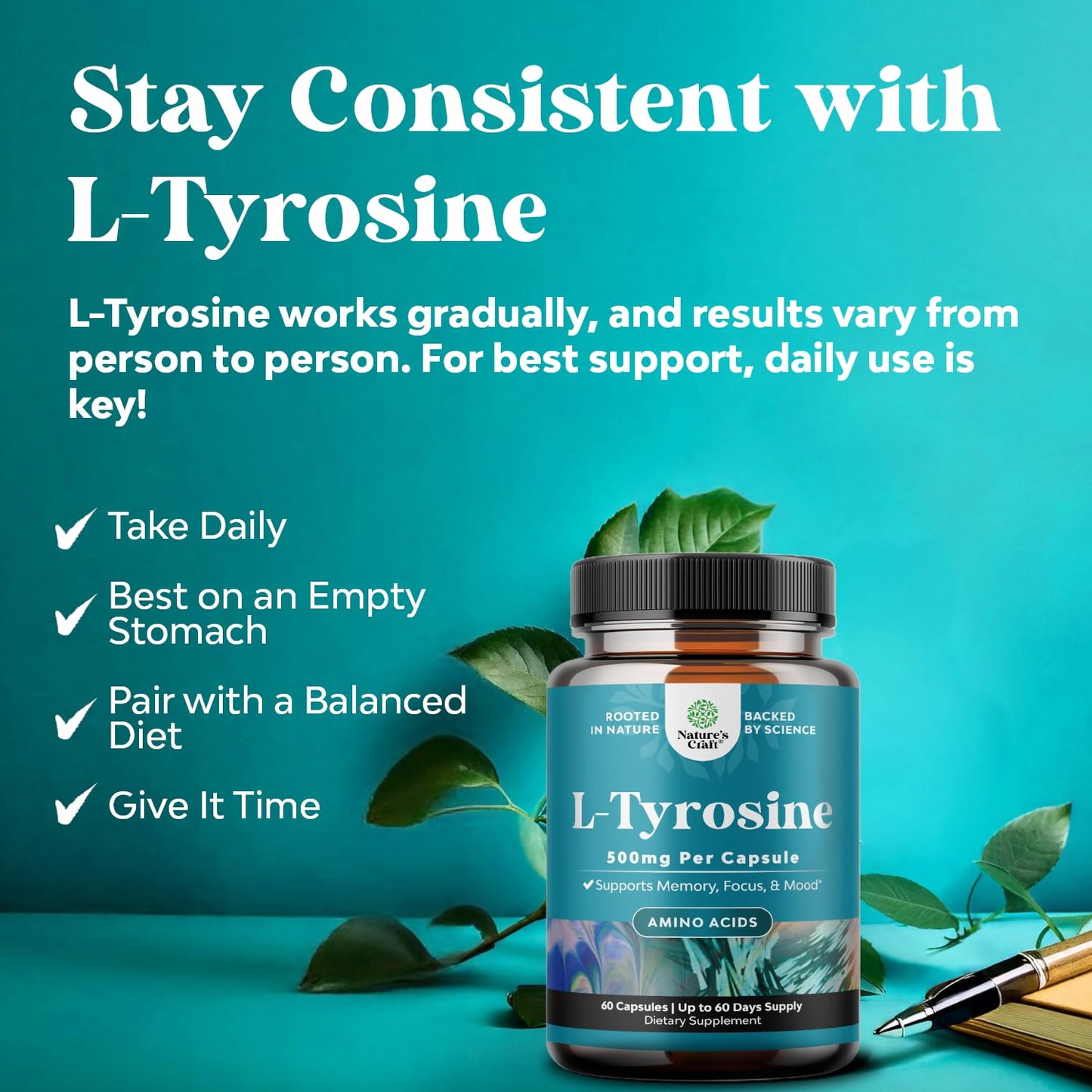 Natures Craft L-Tyrosine 500mg Capsules, 60 Count