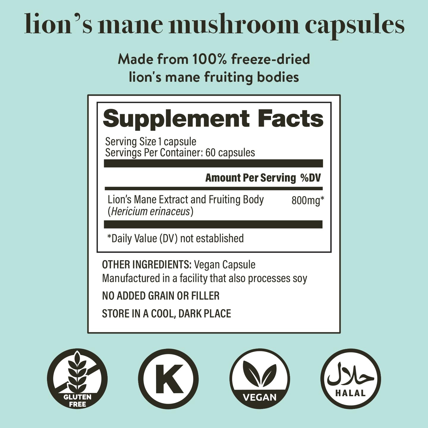 Epiphany Mushroom Co. Lion's Mane Dual-Extract Capsules, 60 Capsules