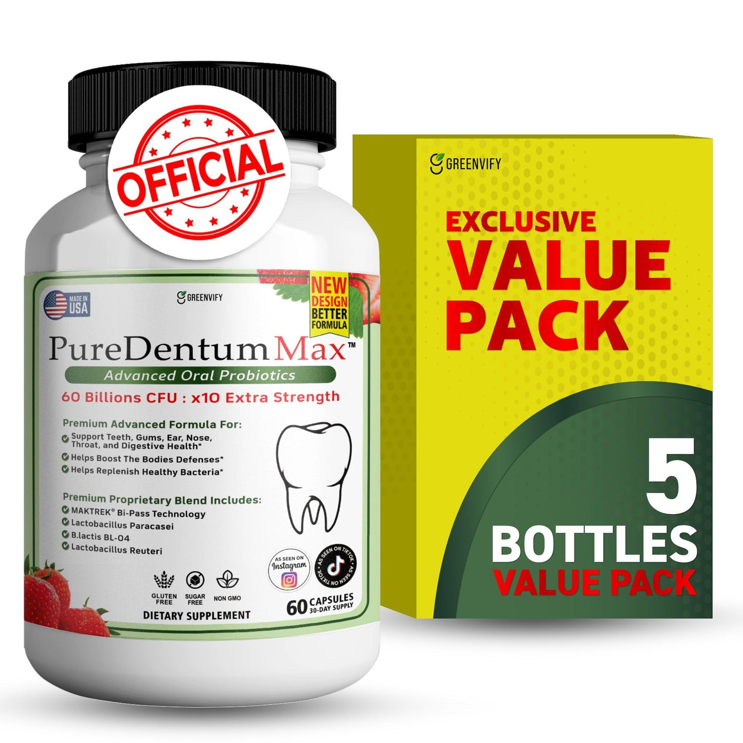 ProDentim Max PureDentum for Gums and Teeth Health & Fresh Breath 40 Billion CFU Advanced Oral Probiotics for Mouth Bad Breath, 300 Capsules
