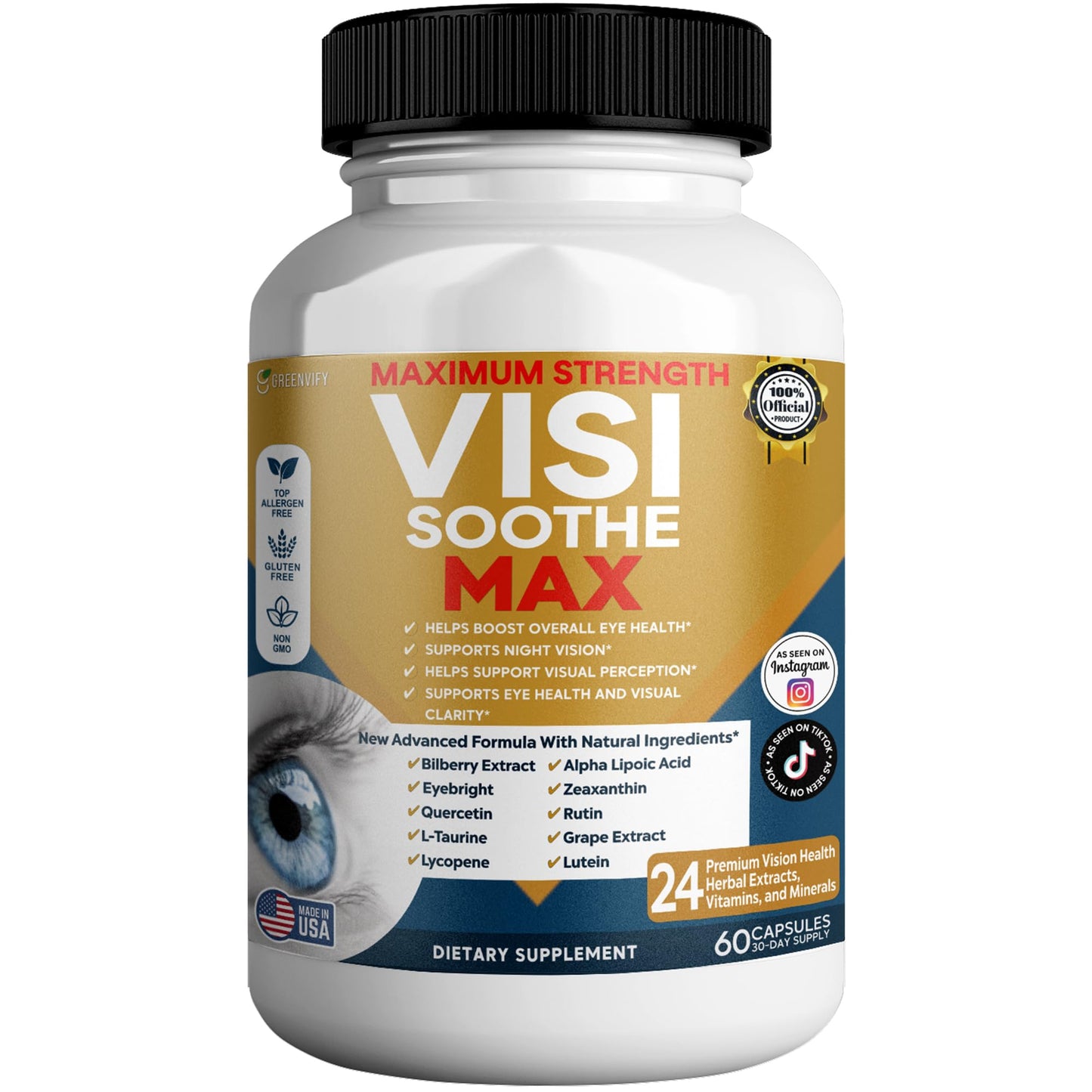 GREENVIFY Vision Soothe Max Extra Strength Eye Care and Macular Formula 60 Capsules