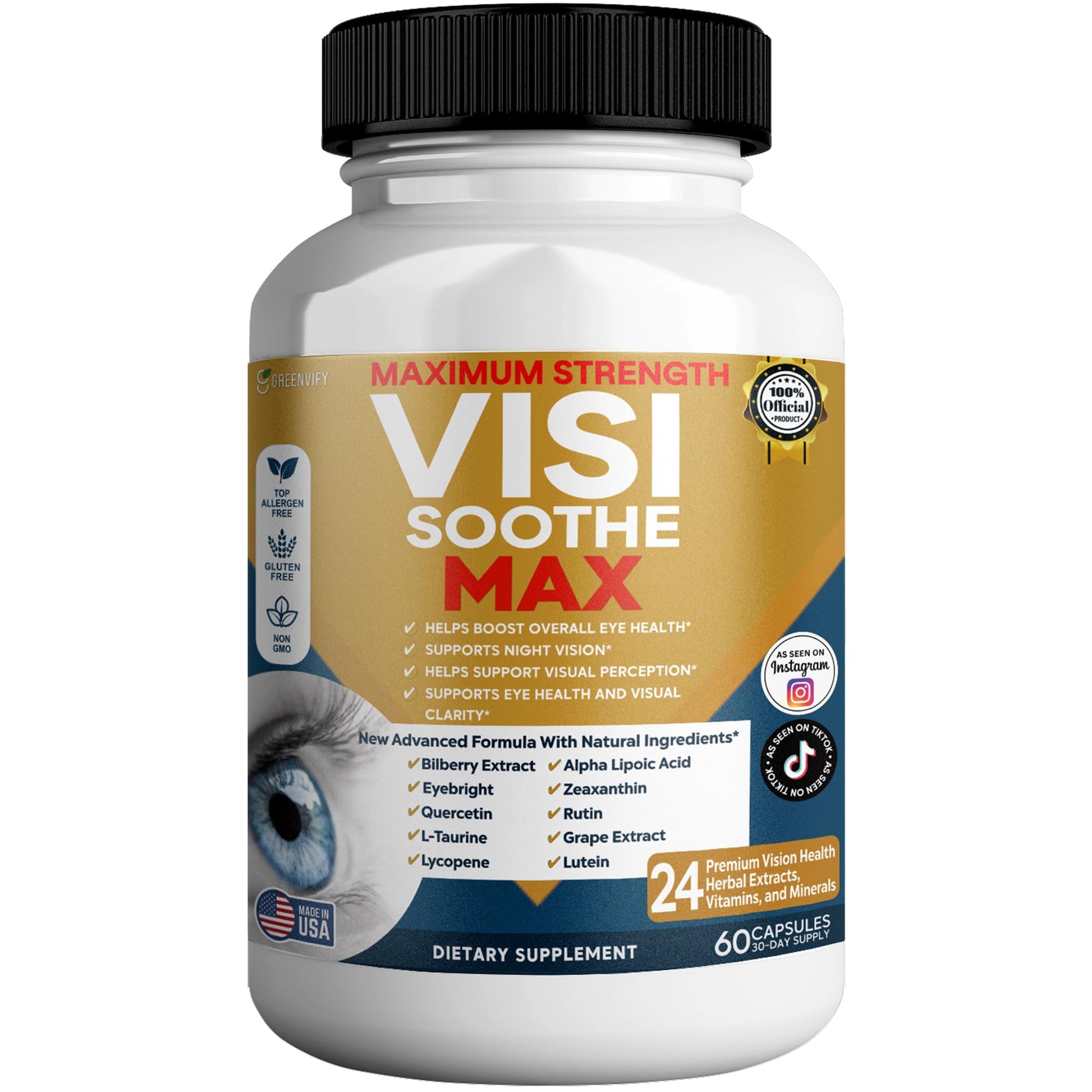 GREENVIFY Vision Soothe Max Extra Strength Eye Care and Macular Formula 60 Capsules