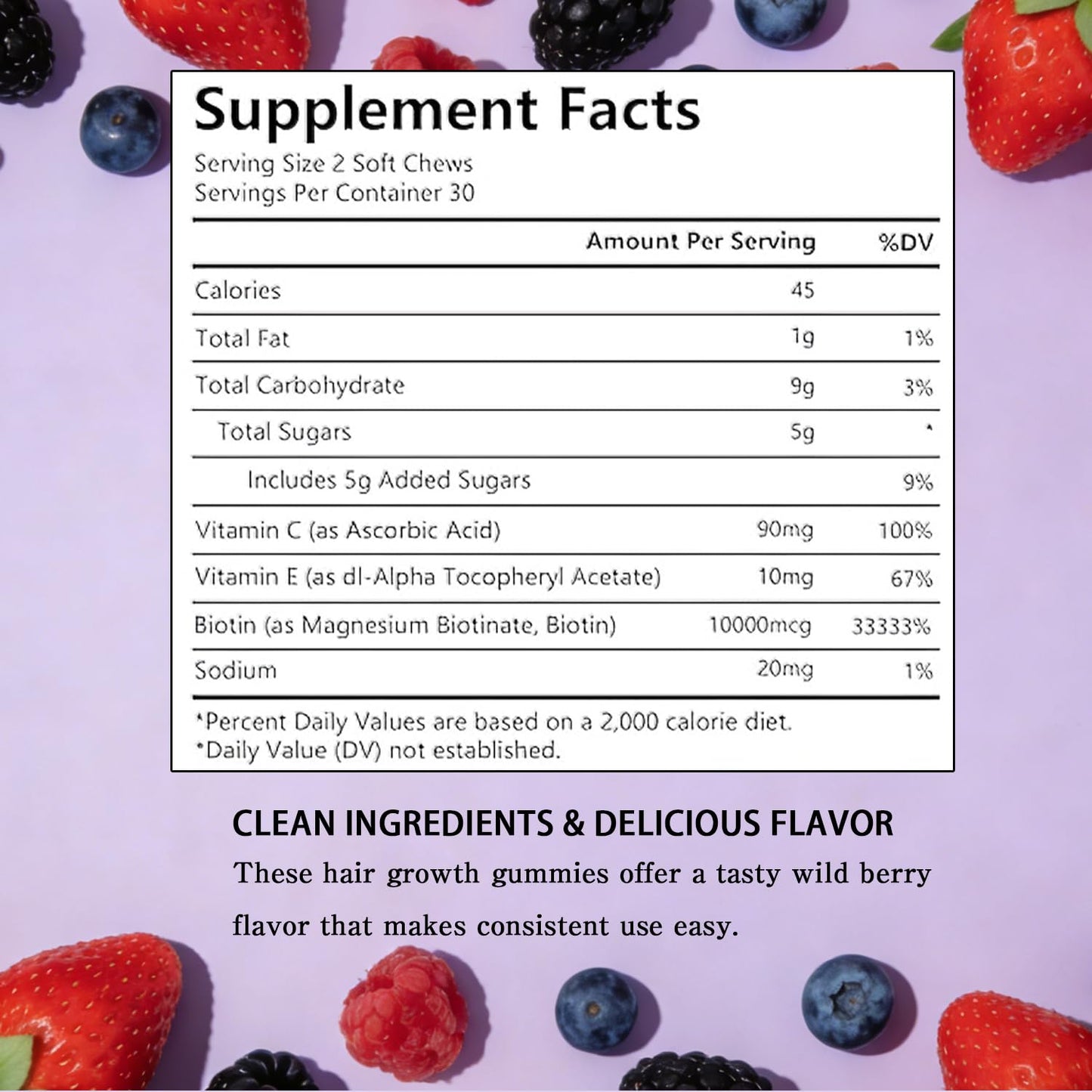 Umizze Hair Growth Gummies Biotin Soft Chews, Mixed Berry Flavor, 60 Count