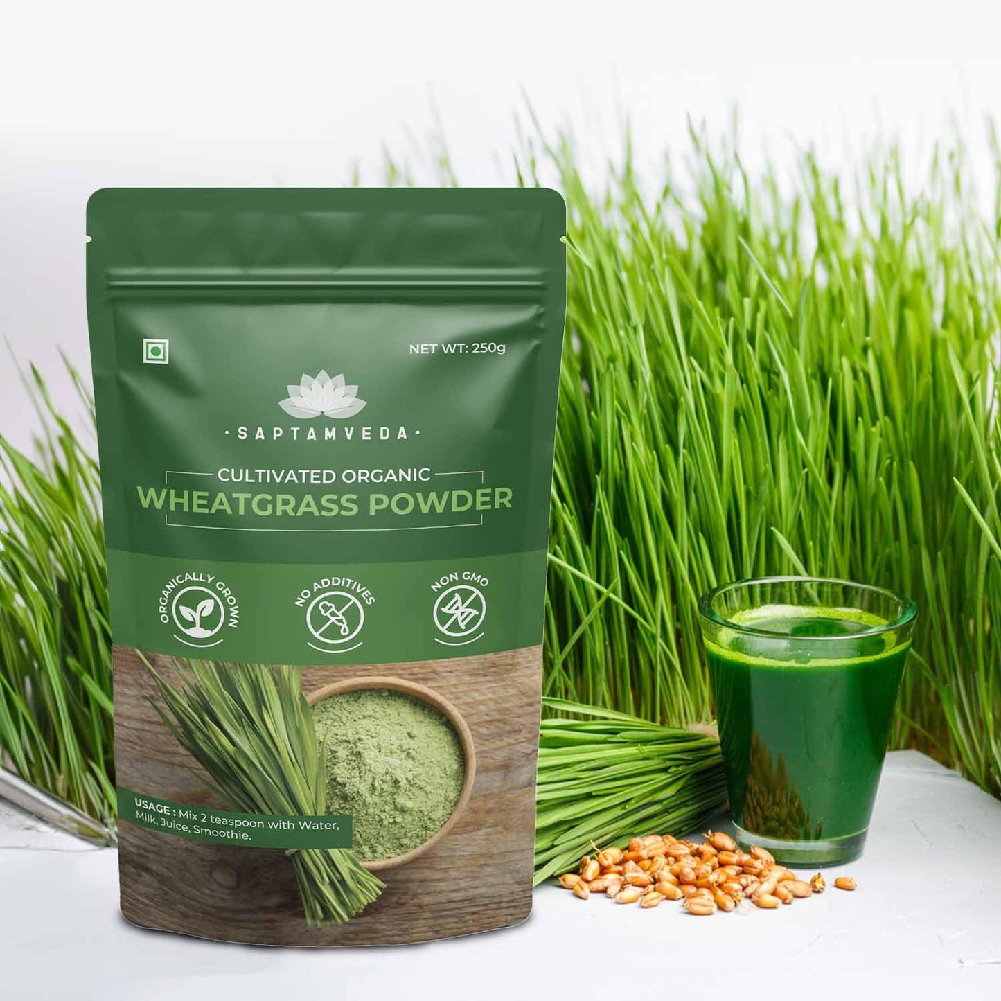 SAPTAMVEDA Organic Wheat Grass Powder, 8.81 Ounce