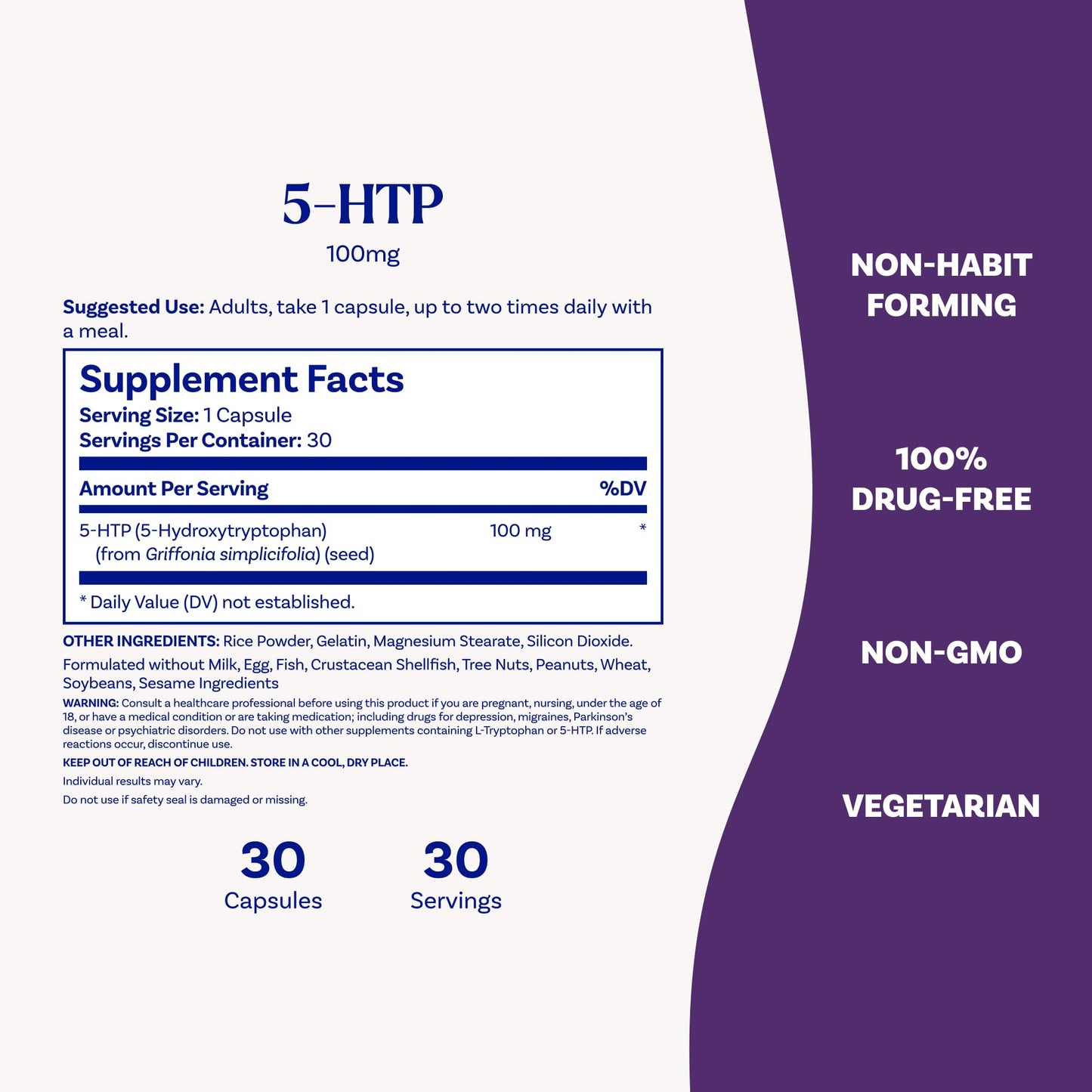 Natrol Mood + Stress 5-HTP 100 mg Capsules, 30 Count