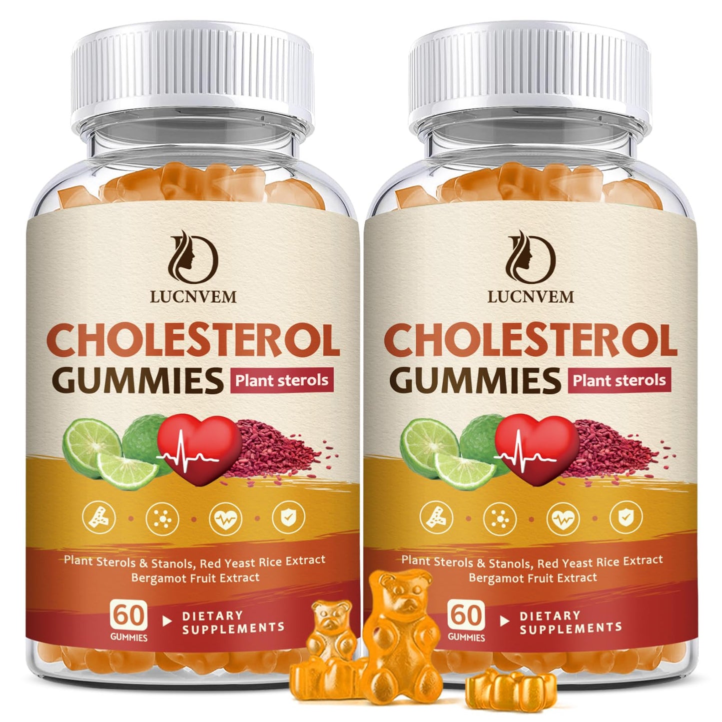 LUCNVEM Cholesterol Supplements Gummies for Healthy Cholesterol Levels with Plant Sterols & Stanols, Red Yeast Rice, Citrus Bergamot – 120 Count