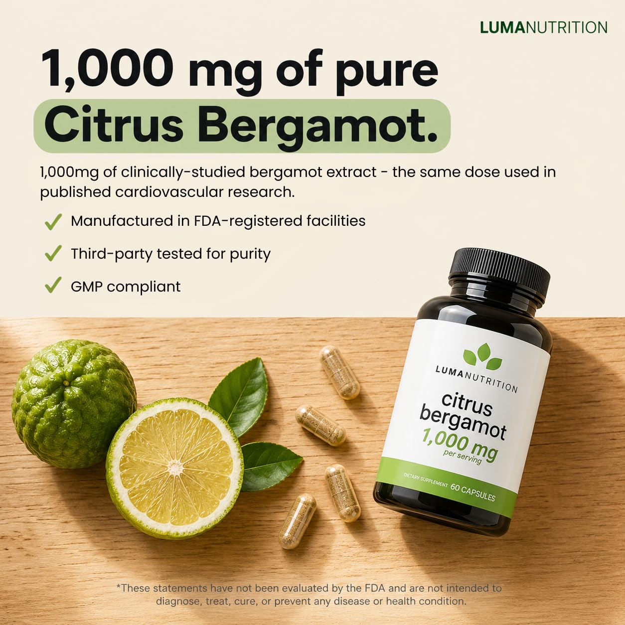 Luma Nutrition Citrus Bergamot 1000mg Capsule, 60 Count