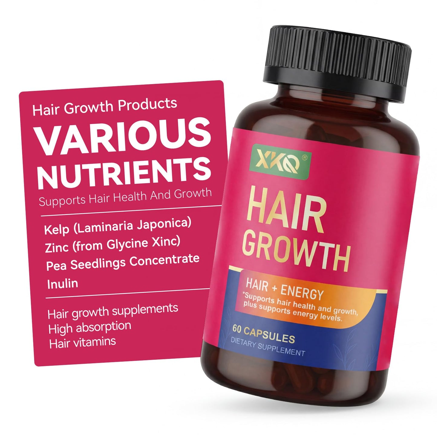 XKQ Hair Growth Supplements for Men & Women – Hair Skin and Nails Supplement with Biotin, Zinc & Kelp – Capsule, 60 Capsules