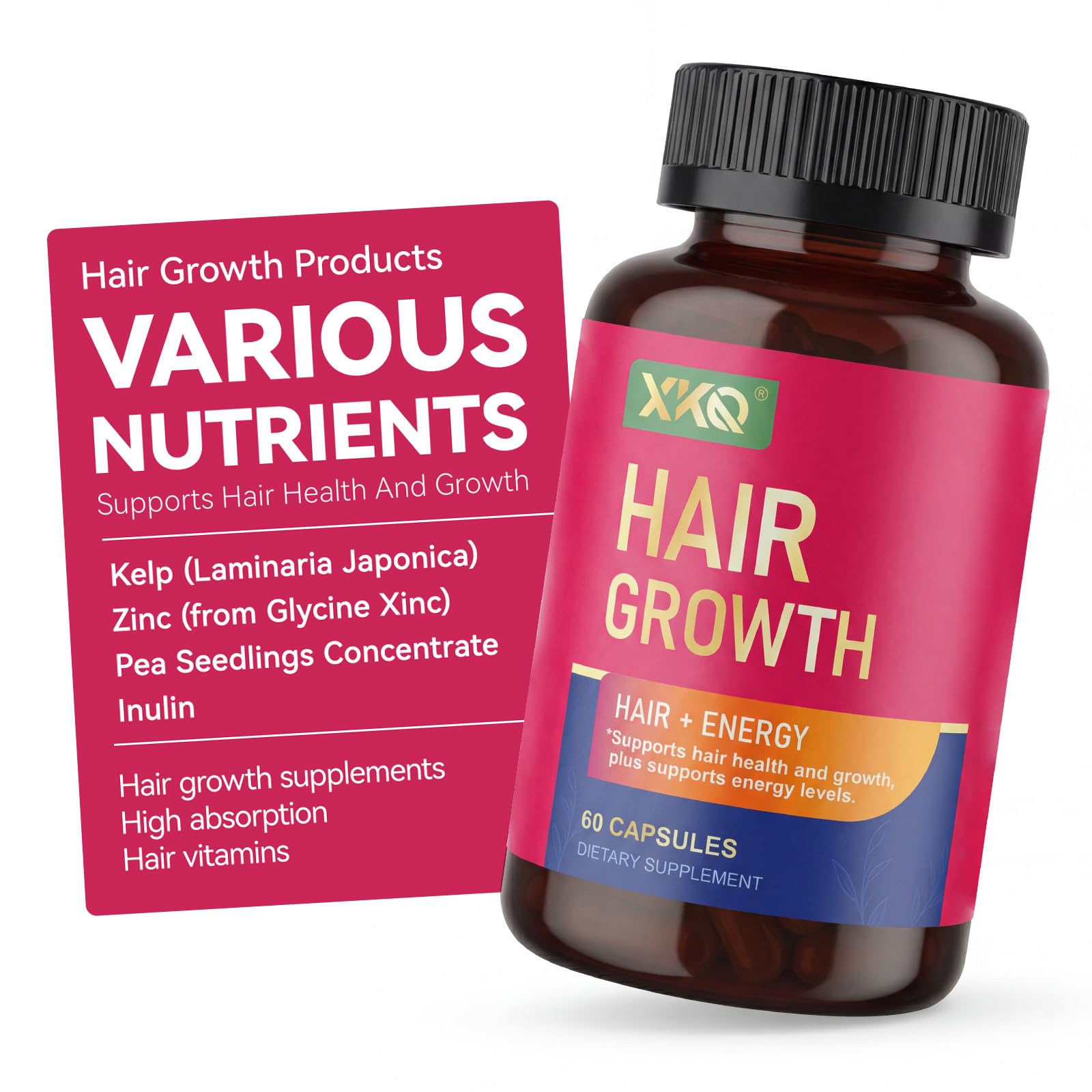 XKQ Hair Growth Supplements for Men & Women – Hair Skin and Nails Supplement with Biotin, Zinc & Kelp – Capsule, 60 Capsules