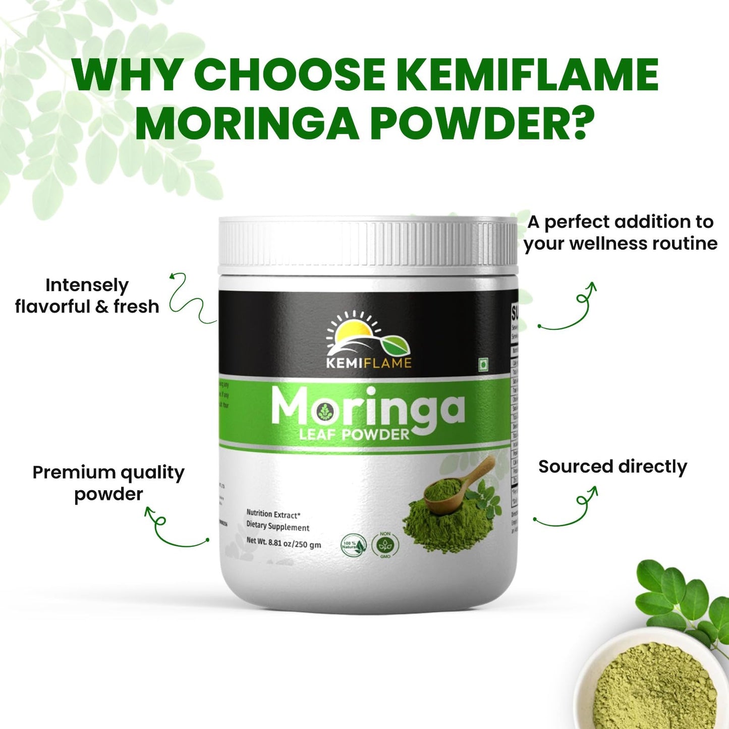 KEMIFLAME Moringa Powder 0.55 Ounce