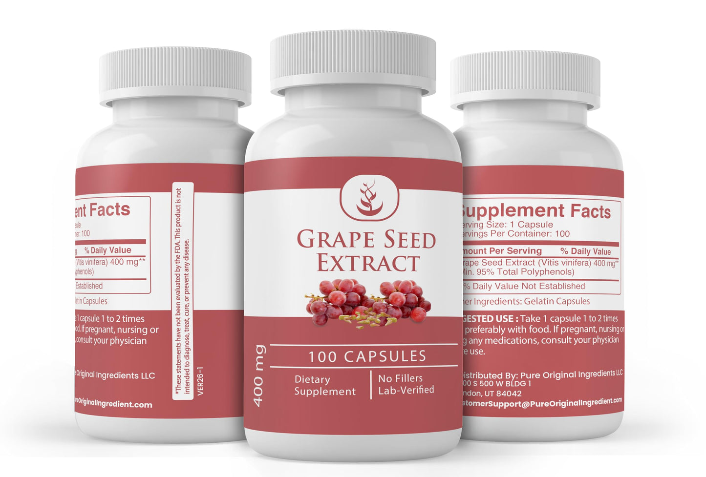 PURE ORIGINAL INGREDIENTS Grape Seed Extract Capsules 100