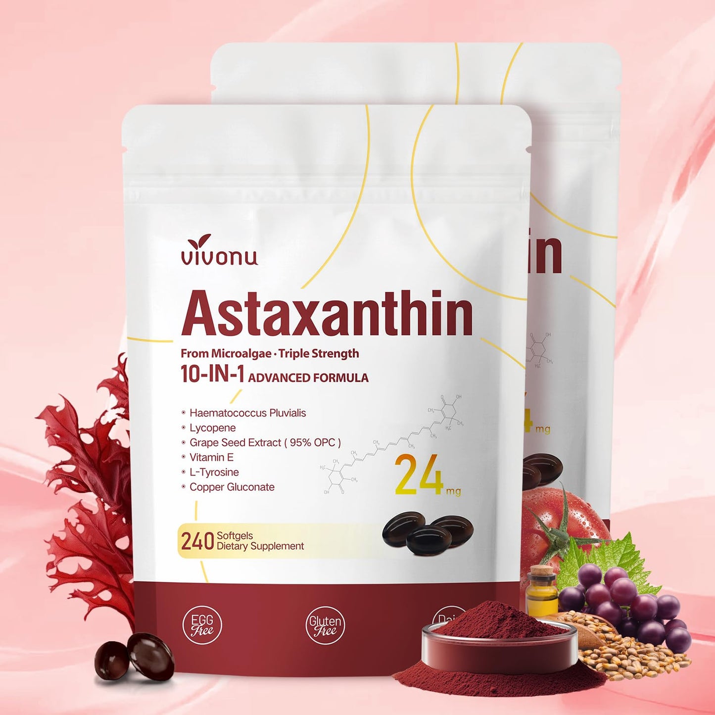 VivoNu 10 in 1 Astaxanthin Softgels 24mg, 480 Softgels