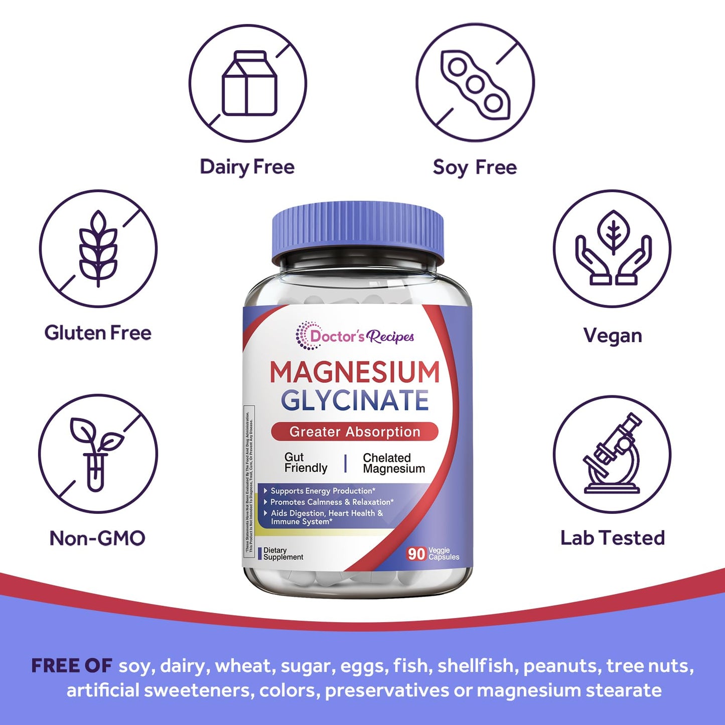 Doctor's Recipes Magnesium Glycinate Supplement Capsule, 90 Count