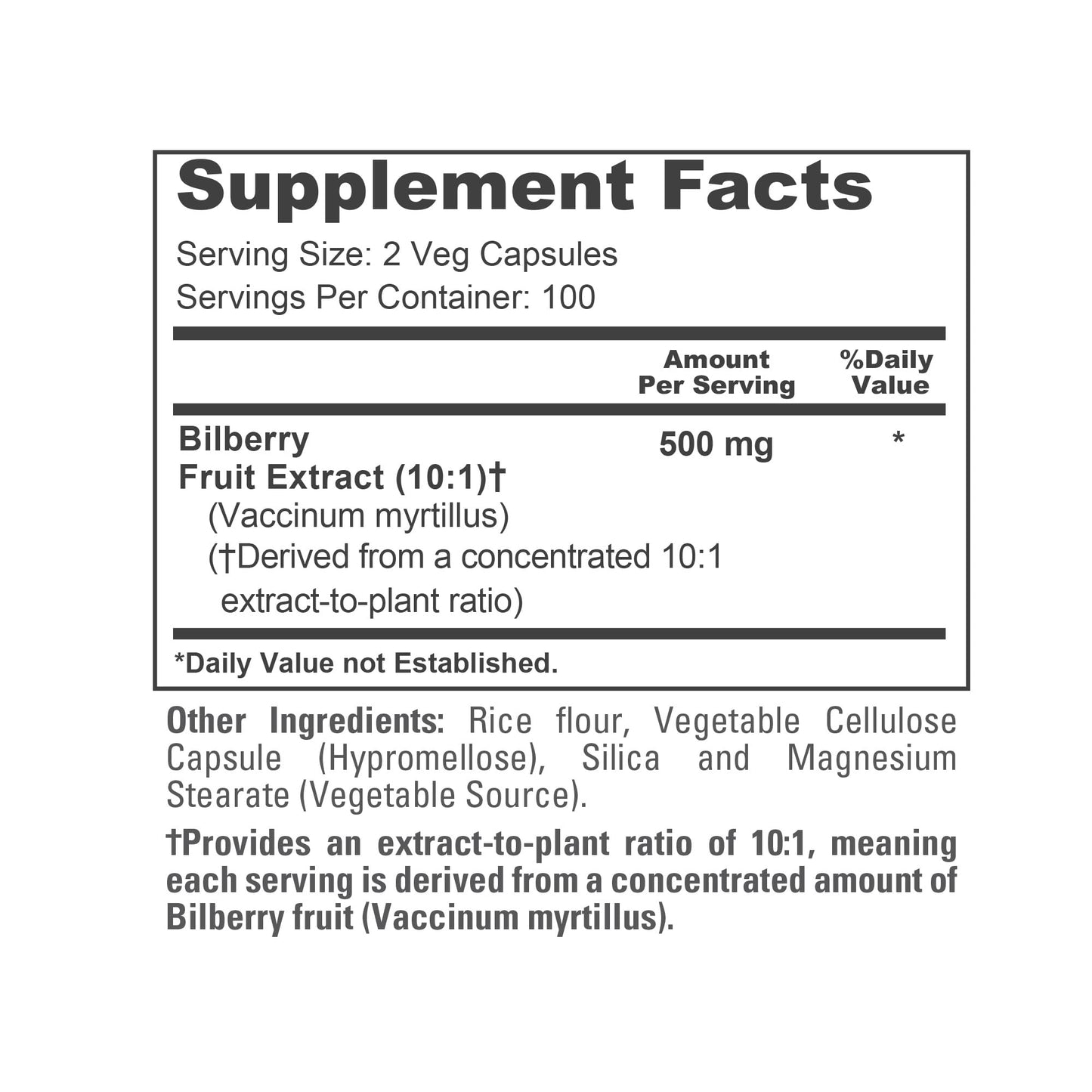 NusaPure Bilberry 500mg Capsules 200 Count