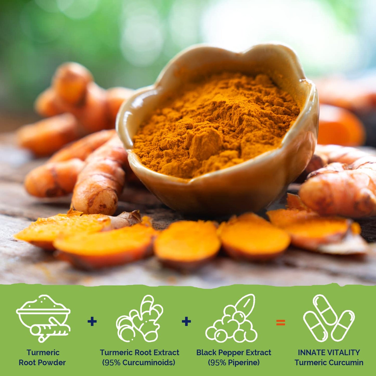Innate Vitality Turmeric Curcumin Supplement 1800mg with Black Pepper 95% Curcuminoids Capsules 90 Count
