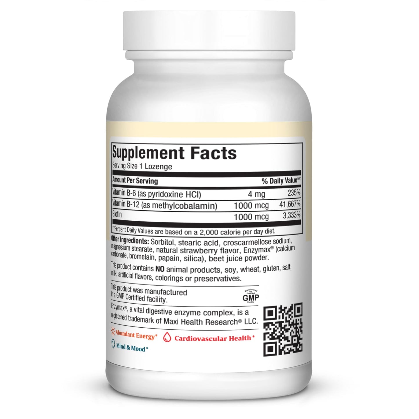 Maxi Health Triple B Lozenges Vitamin B12 & B6 & Biotin Strawberry Flavor, 180 Count