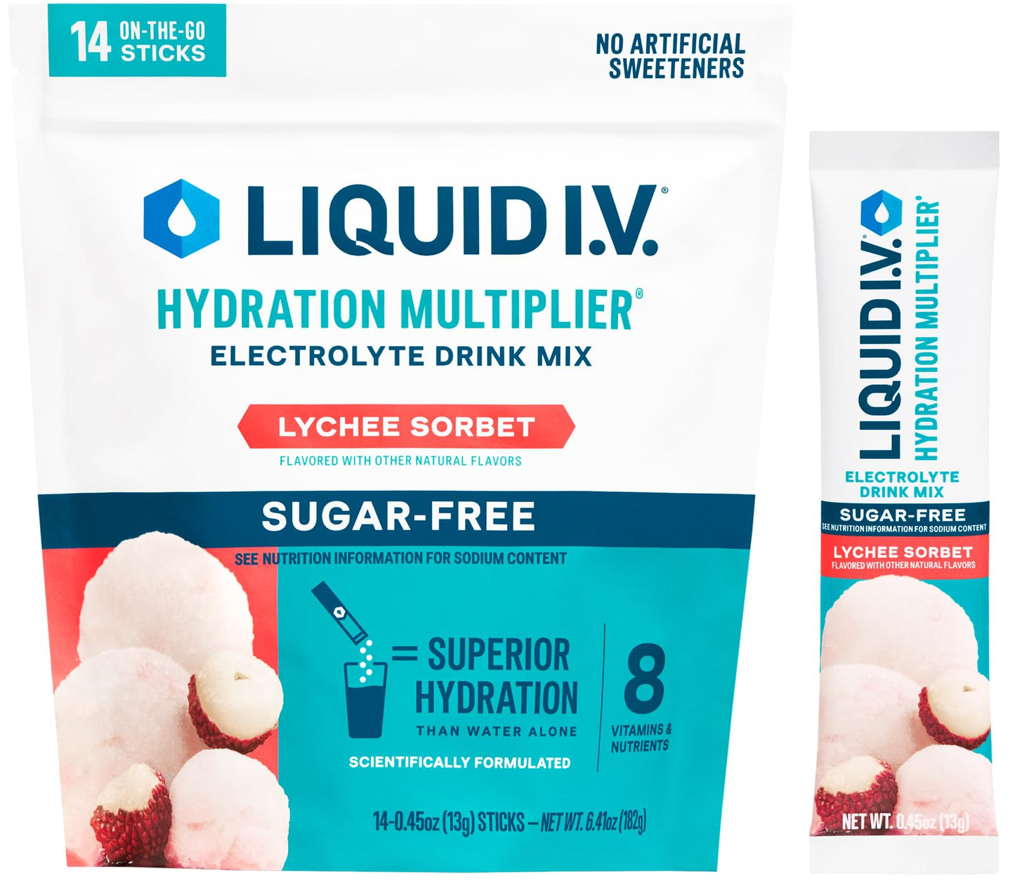 Liquid I.V. Sugar Free Hydration Electrolytes Powder Lychee Sorbet 0.46 Ounce