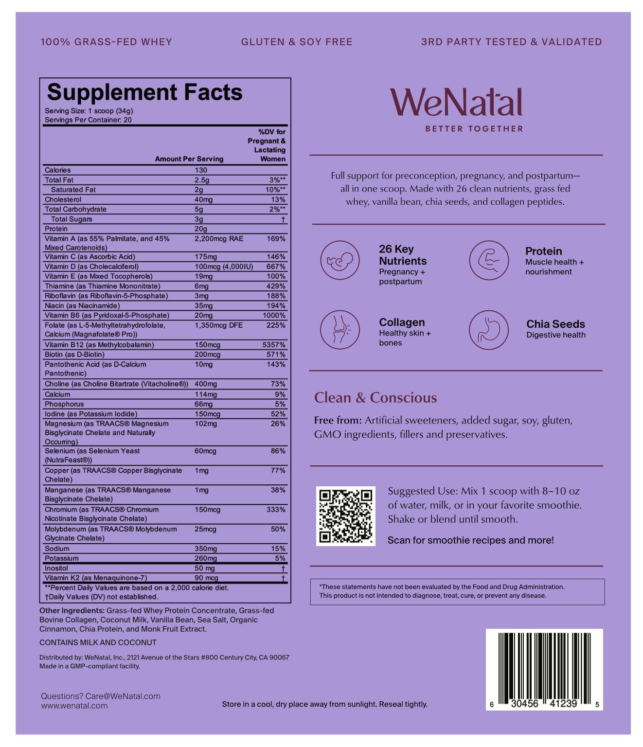 WeNatal Prenatal Protein+ for Her Powder, Vanilla, 1.26 oz, Pack of 19