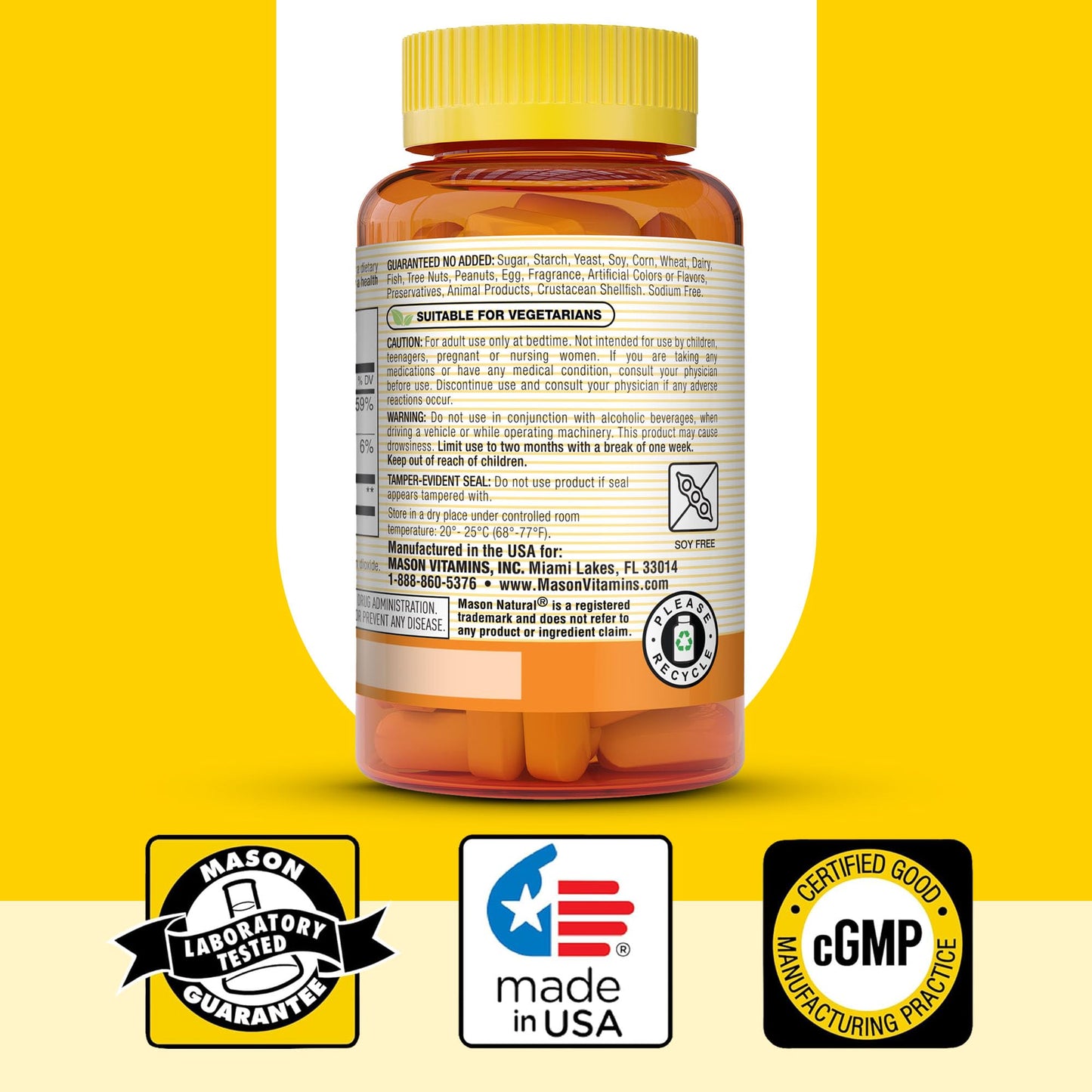 Mason Natural Melatonin 3 mg with B6 & Calcium Caplets, 60 Caplets