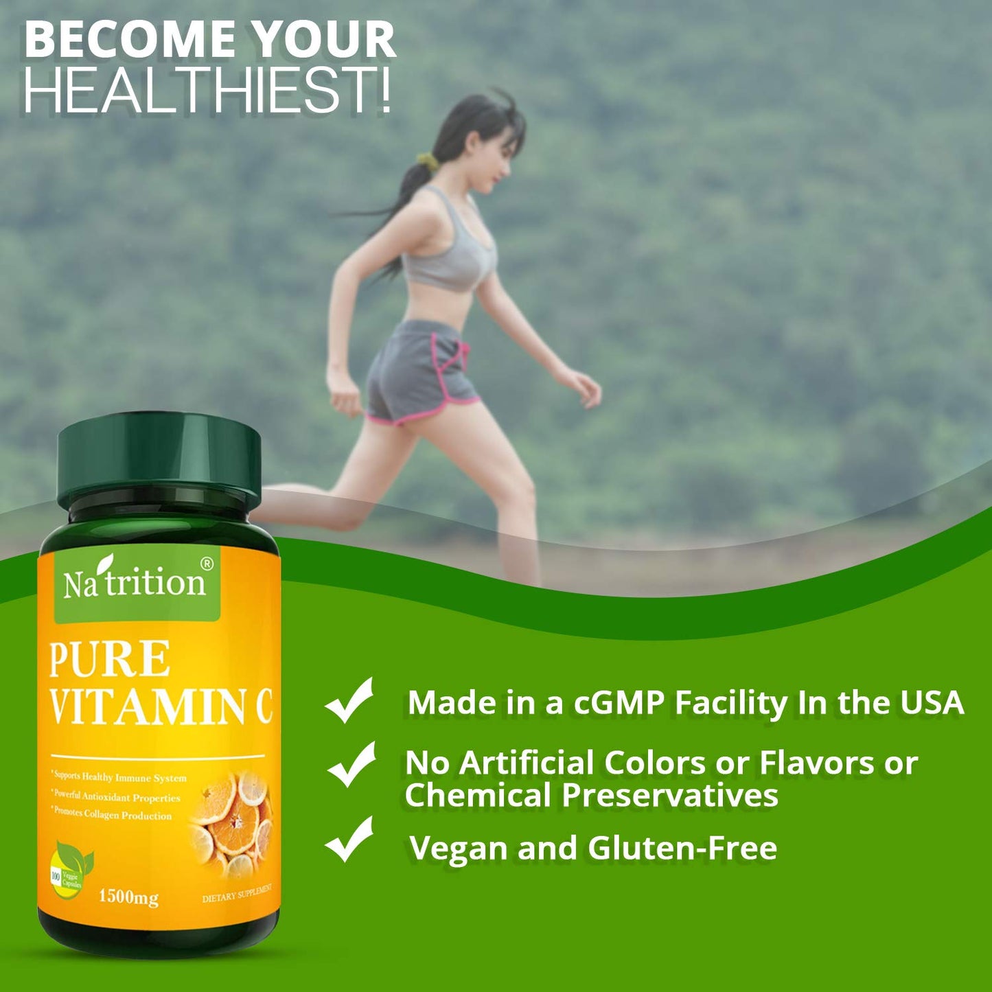 Na'trition Pure Vitamin C Vegetarian Capsules 1500mg per Serving, 100 Capsules
