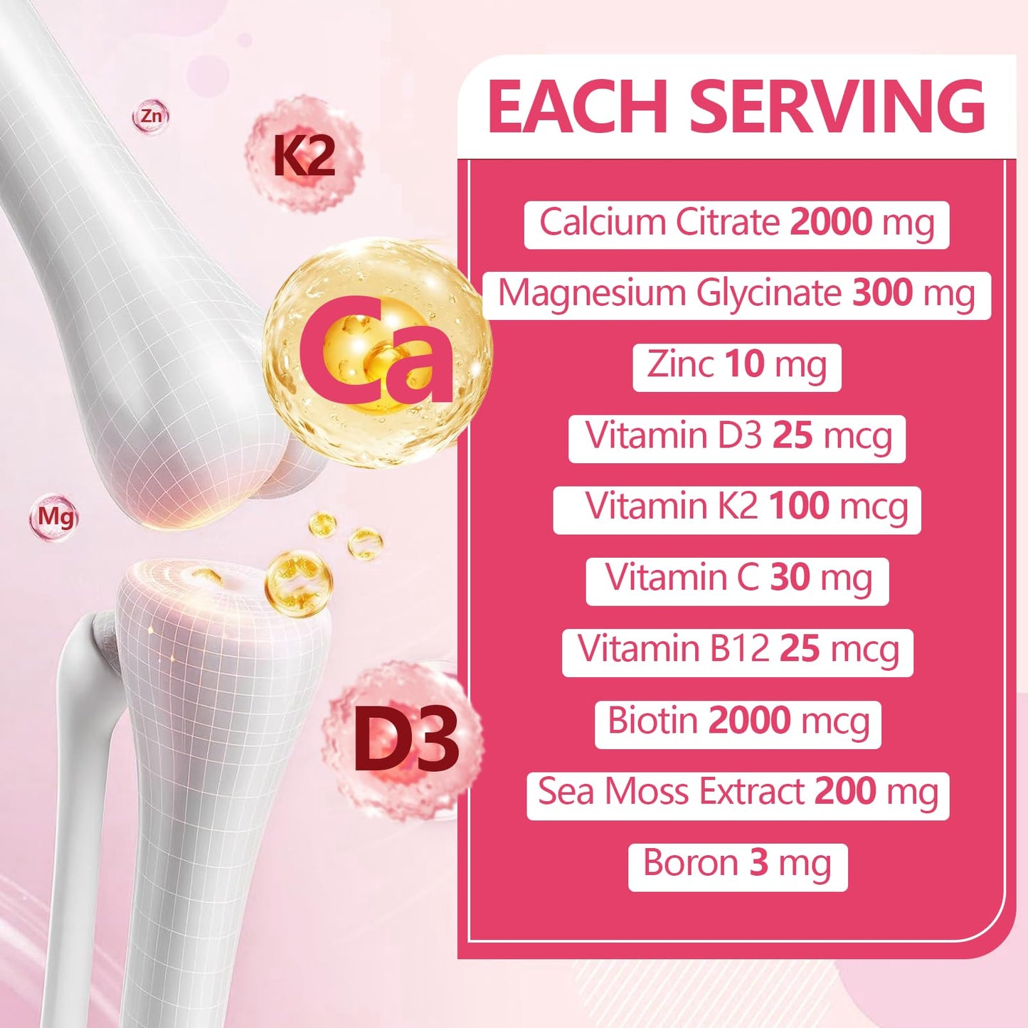 XIHOLIY Calcium Citrate Gummies 2000mg Chewable Calcium Gummy with Vitamin D3, K2, Magnesium, Zinc for Adults, Vegan, Non-GMO, 120 Chews