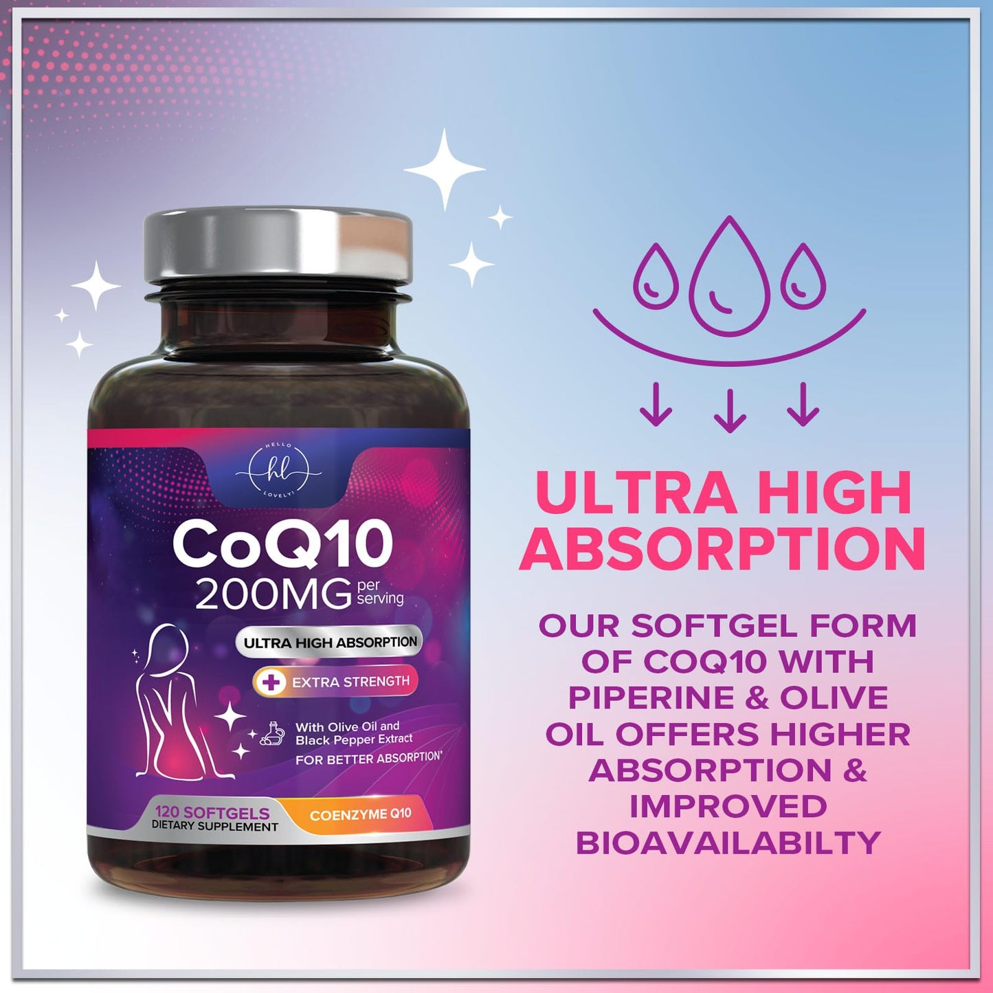 Hello Lovely! Coenzyme Q10 200mg per Serving Softgels, 120 Count
