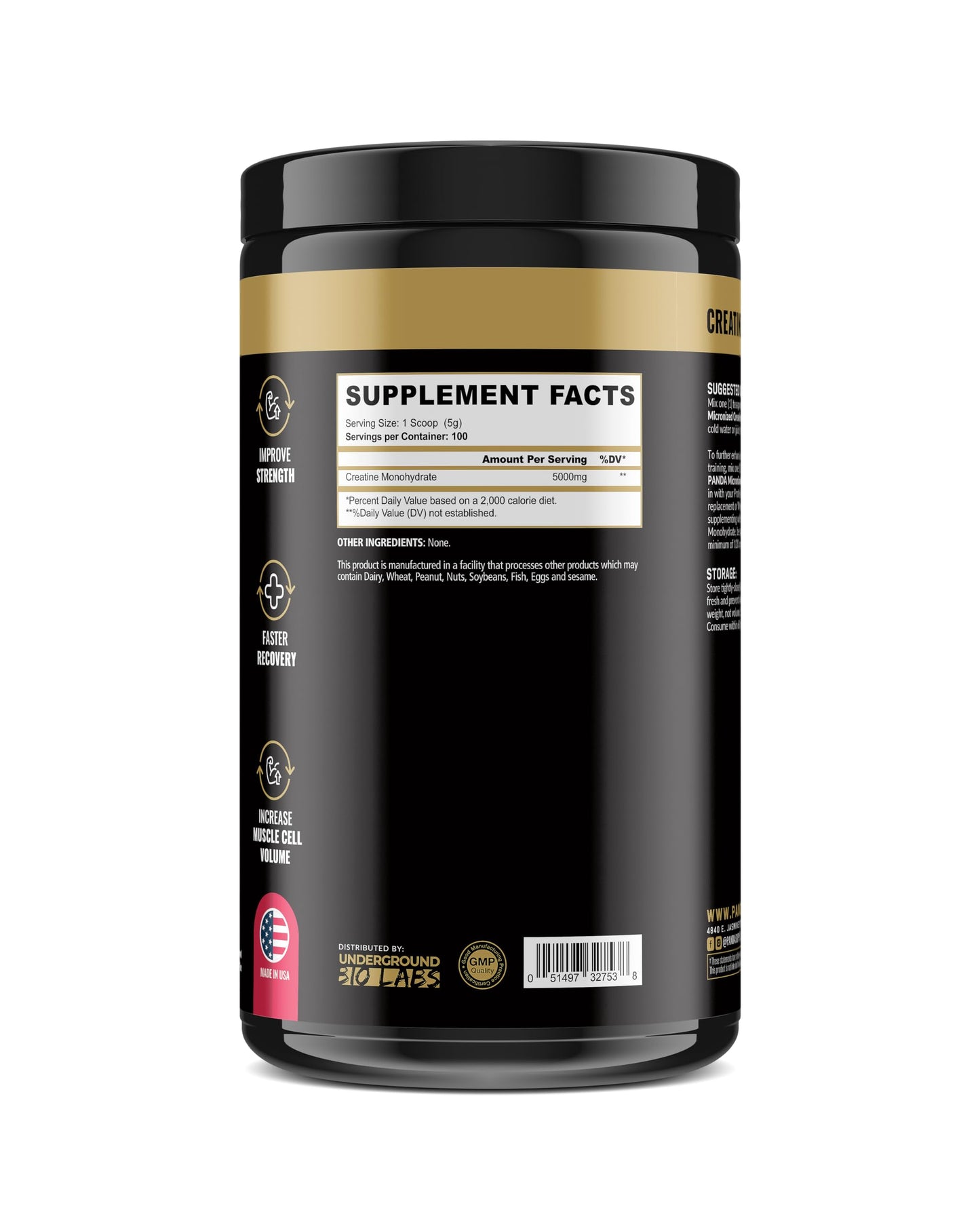 Underground Bio Labs Panda Supps Micronized Creatine 5000mg Powder, 17.6 oz