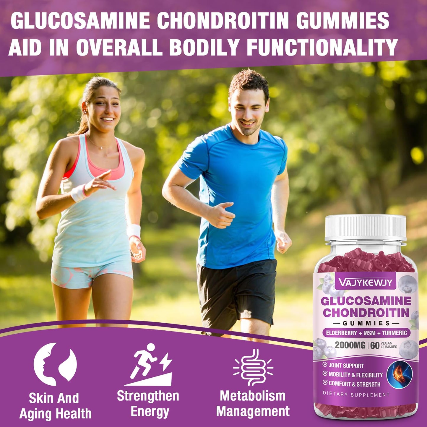 VAJYKEWJY Glucosamine Chondroitin Gummies, 2 Packs